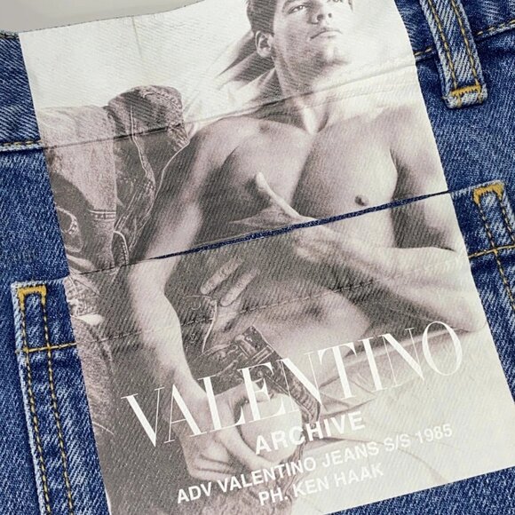 NEW VALENTINO Womens Jeans Blue Size 10 Baggy Denim Archive Print Pocket - Picture 5 of 10